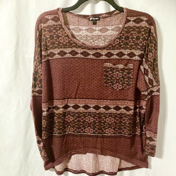 Lily White Women's Loose Fitting Burgundy Patterned Top - Picture 2 of 10